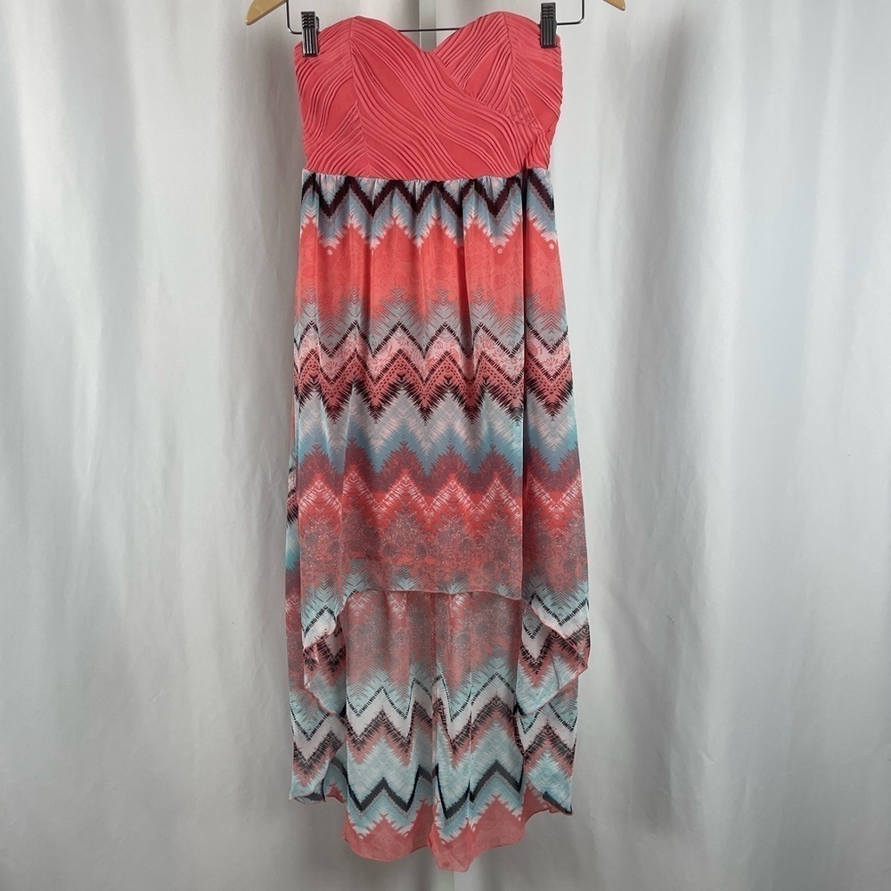 NEW No Boundaries Juniors Medium 7-9 Coral Pastel Strapless Summer Dress Formal